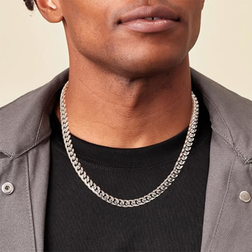 Acero Inoxidable Plateado Collar Estilo Cubano Unisex