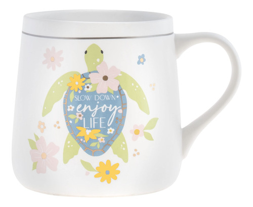 Taza De Cerámica Flora 532 Ml Bonita Para Café Y Té Tortuga