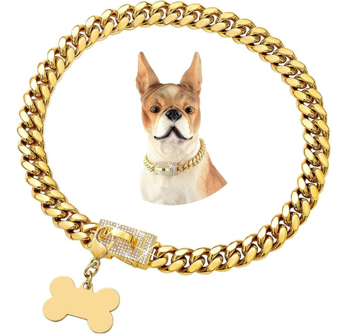 Lindo Collar De Perro De Cadena De Oro Fuerte Con Cierre Bri