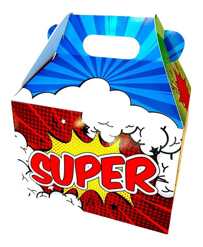  Caja De Cartón Tipo Box Lunch Diseño Super Héroes 25 Piezas