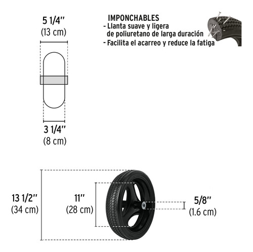 3 Pzas Llanta Completa Imponchable 13-1/2', Incluye Eje Y Ba