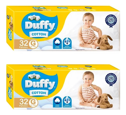 Set 2 Pack Pañales Duffy Cotton Hiper-pack Maxima Absorcion