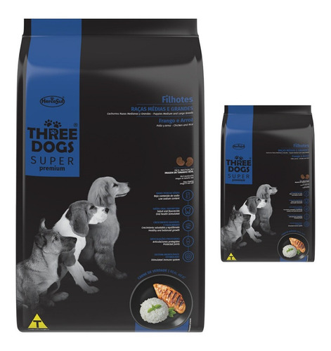 Three Dogs Super Cachorro Medianos Grandes 17+3kg Con Regalo