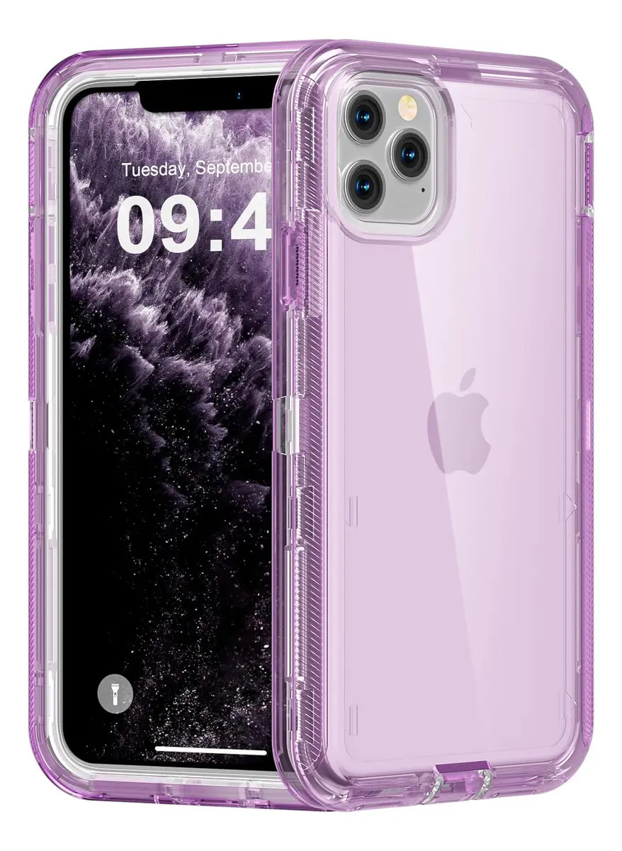 Imagen de Funda Case De Uso Rudo 360 Para iPhone Transparente Antigolpes Con Marco Frontal 3 En 1 Desarmable Tpu + Pc Engrosamiento Múltiple Para Evitar Caídas Para iPhone 11 Pro Violeta