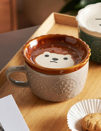 Taza De Cerámica Con Plato Y Grabado 3d Kawaii