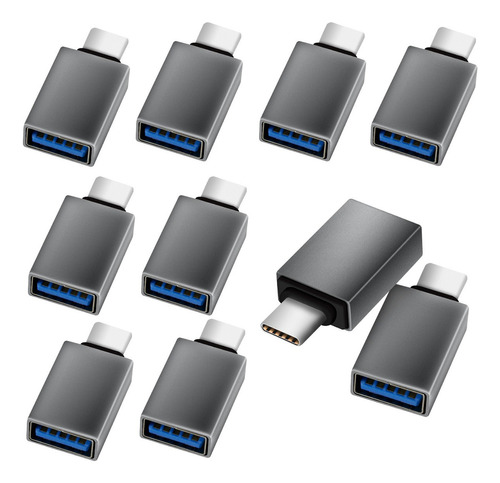 10 Pzs Adaptador Otg Usb Hembra A Tipo C Macho Convertidor Color Gris