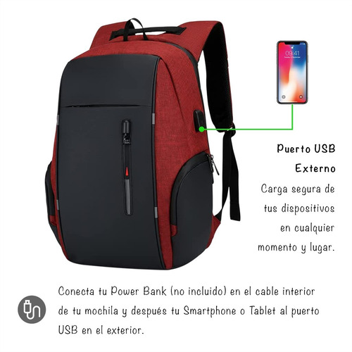 Imagen 4 de 10 de Mochila Antirrobo Urbana Impermeable Con Usb Laptop 15,6
