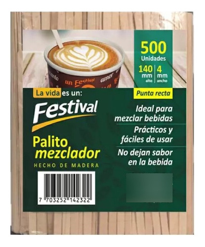 Palito Mezclador - Madera Festival 14 Cm X 500 Uni - Bebidas