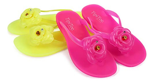 Pupeez Girl's Flower Jelly Thong Flip Flop B08x3tcsc2_310324