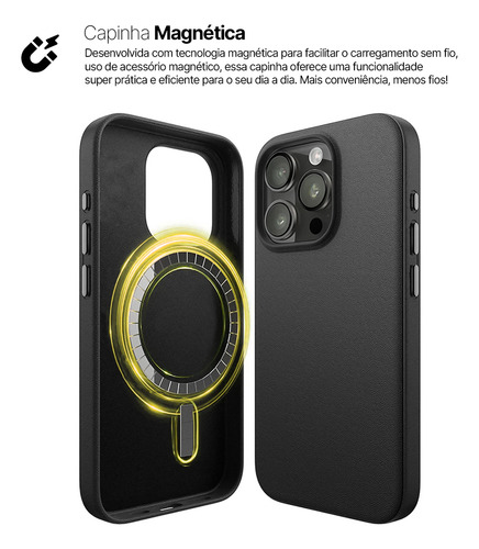 Capa Para iPhone 13 Pro Max Couro Magnético Carga Sem Fio