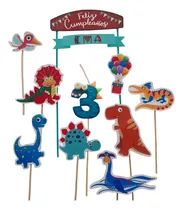 Comprar Adorno Torta Topper Dinos N° Vela Nombre Y Feliz Cumple X11 Verde Lima Toppers Dinosaurios Con Número Vela