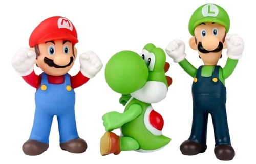 Set 3 Figuras De 14cm, Super Mario Bros, Luigi Y Yoshi 