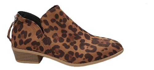 Botines Bajos De Gamuza Con Estampado De Leopardo Para Mujer