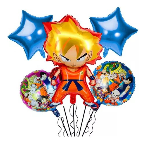 Kit 5 Globos Goku Ssj Dragon Ball Z Estrellas Metalizado