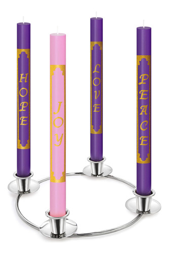 Juego De 4 Velas De Adviento Cónicas Sin Goteo Púrpura Y Ros