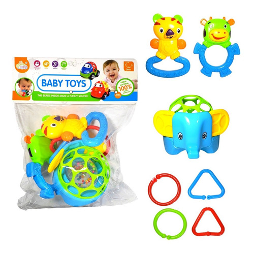 Kit Brinquedo Para Bebês Com 7 Acessórios Chocalho 