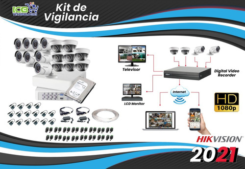 Sistema De Seguridad Hikvision 16 Cámaras Hd 1080p 2tb 305.8