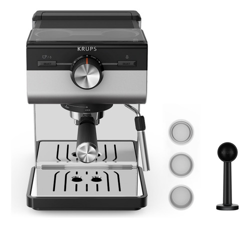 Cafetera Máquina de Espresso Krups Calienta en 40s, 15 Bares de Presión, Espumador de Leche y Filtros de Acero Inoxidable XP384EU0