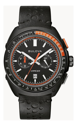 Reloj Bulova Quartz Chrono Para Hombre 98b428 Racing Racer Correa Negro Bisel Negro/naranja Fondo Negro