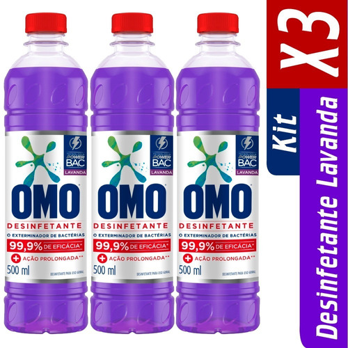 Kit Com 3 Desinfetantes Limpeza Geral Lavanda Omo 500ml