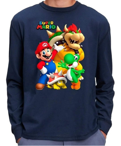  Camiseta Remera Algodón Manga Larga Súper Mario Bros Luigi