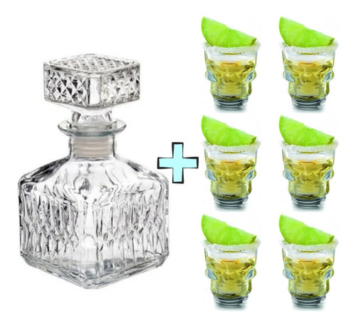 6 Vasos Tequileros Calavera + 1 Licorera Diferentes Modelos