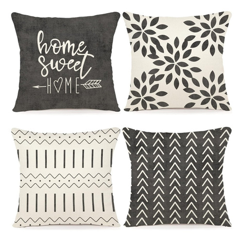 4Pcs Fundas De Cojín De 45x45cm, Funda de Almohada De Sofá Moderno Geométricas,Impresión De Doble Cara,Color Gris