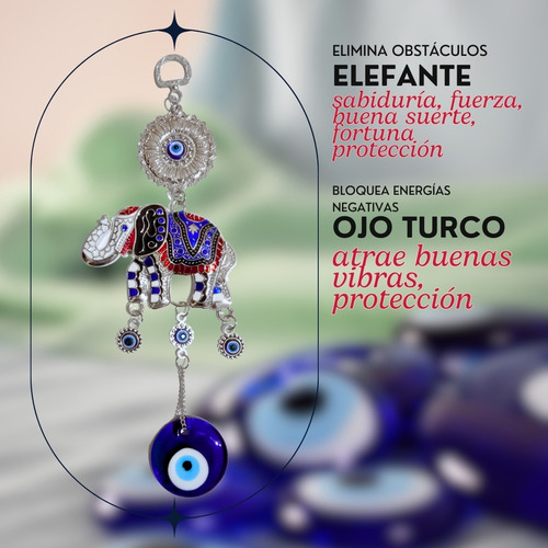 Adorno Colgante Elefante Ojo Turco Fortuna Suerte Amuleto Negro