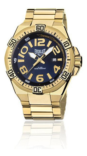 Relógio Pulso Everlast Masculino Calendário Aço Dourado E633