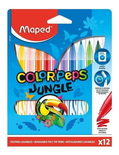 Marcadores Escolares P/ Pintar Maped Peps Jungle X12 Colores