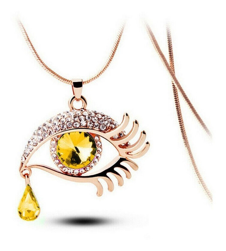 Colgante Collar Amarillo  De Cristal Lágrima Con Cadena  