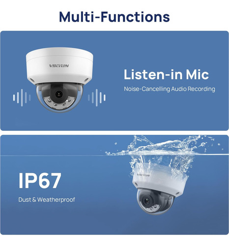 Vikylin Cámara Domo Ip Poe De 6 Mp Con Luz Dual, Visión Noct