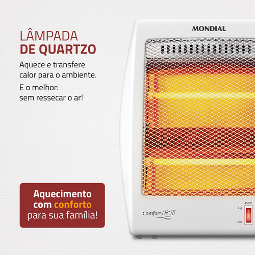 Aquecedor Quartzo Comfort Air III Mondial Branco 900W A-16