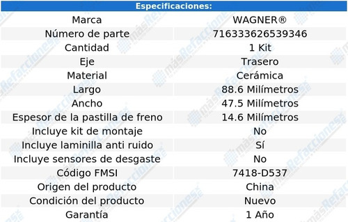 Balatas Ceramicas Traseras Honda Cr-z 2013-2015 Wagner
