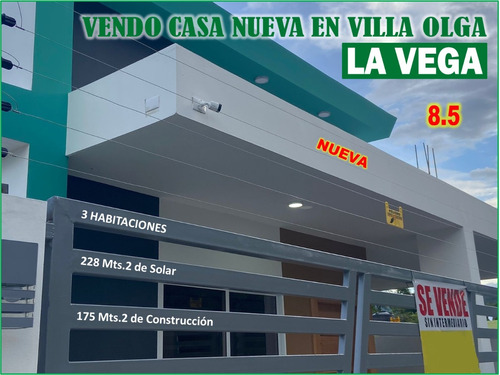 Se Vende Casa Nueva En Villa Olga, La Vega, 3 Habs., 228 Mts.2, Rd$8,500,000.00