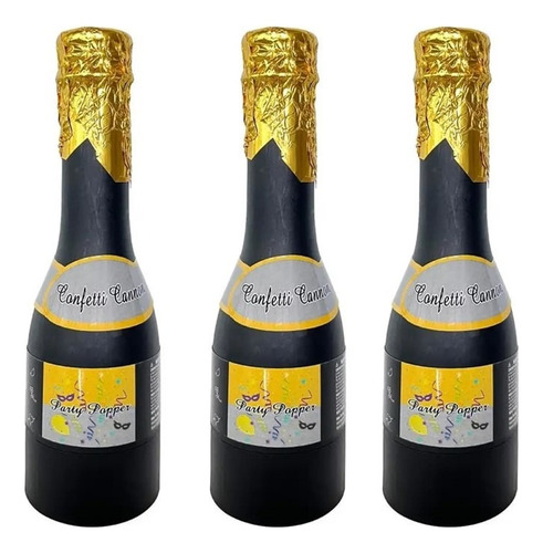 Lanza Confeti X 3, Cañon Botella Lanza Confeti Dorado 