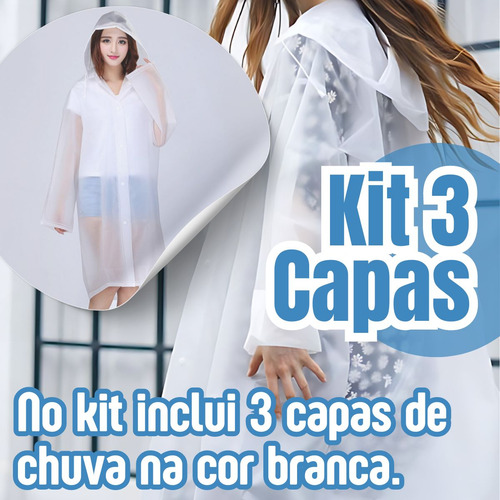 Kit 3 Capa De Chuva Reforçada Pvc Transparente Resistente