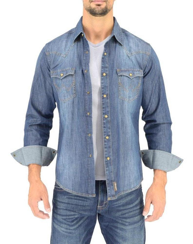 Imagen 1 de 6 de Camisa Vaquera Wrangler Hombre Western Manga Larga 58d