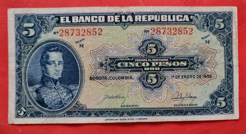 Billete Cinco Pesos 1945.