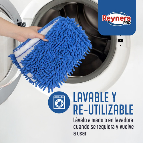 Reynera Kit Limpieza: Plumero Flexible, Trapeador Plano Microfibra XL Para Pisos Secos y Humedos y Repuesto
