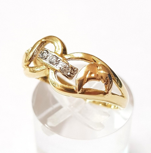 Anillo Oro 18k Calado Con Cubics Y Lunas 3,0grs Brumatjoyas