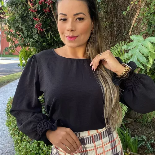 Cropped feminino xadrez preto e branco - Chic Princess