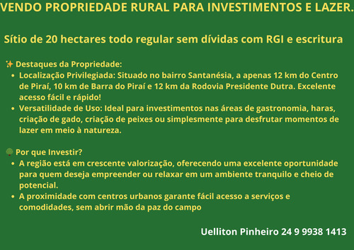 Vendo Sítio 20 Hectares - Piraí Rj - Todo Regular ( Rgi)