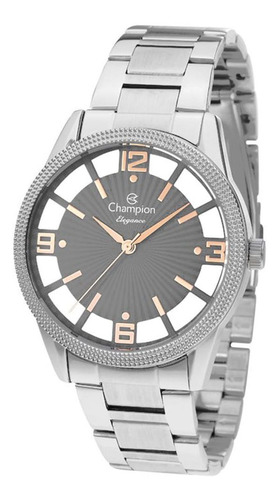 Relógio Champion Feminino Prata Fundo Transparente Cn20882w Cor do fundo Cinza-escuro