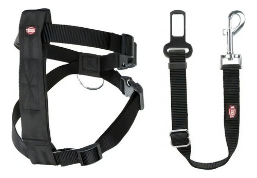 Cinturon De Seguridad + Arnes Para Perros Talle S Trixie Color Negro