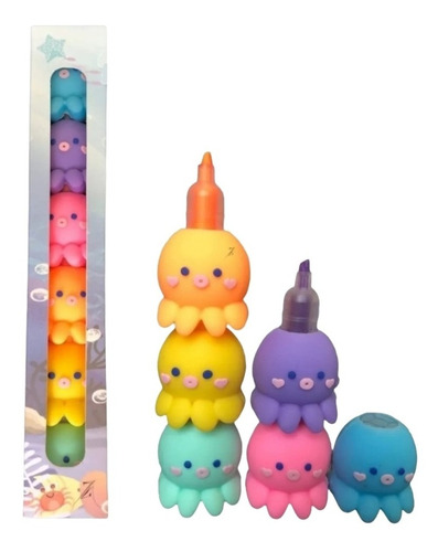 Resaltador Color Pastel Kawaii Forma Pulpo 5 Colores