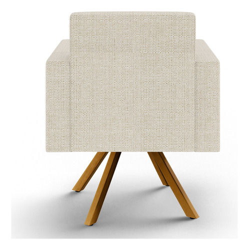 Kit 02 Poltronas Decorativa Giratória Para Sala Base de Madeira Helô L02 Linho Champagne