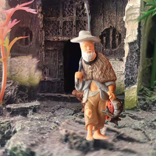 Miniatura 1/87 Pintado Chinês Figuras Homem Pescador Cinza