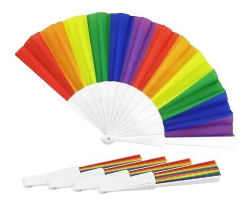 Abanico Artistico Plastico Arcoiris Plegable Set 10 Pzs 40cm