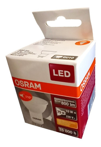 Imagen 2 de 7 de Lámpara Dicroica Led Osram 10w 220v Gu10 Cálida Pack X 10u